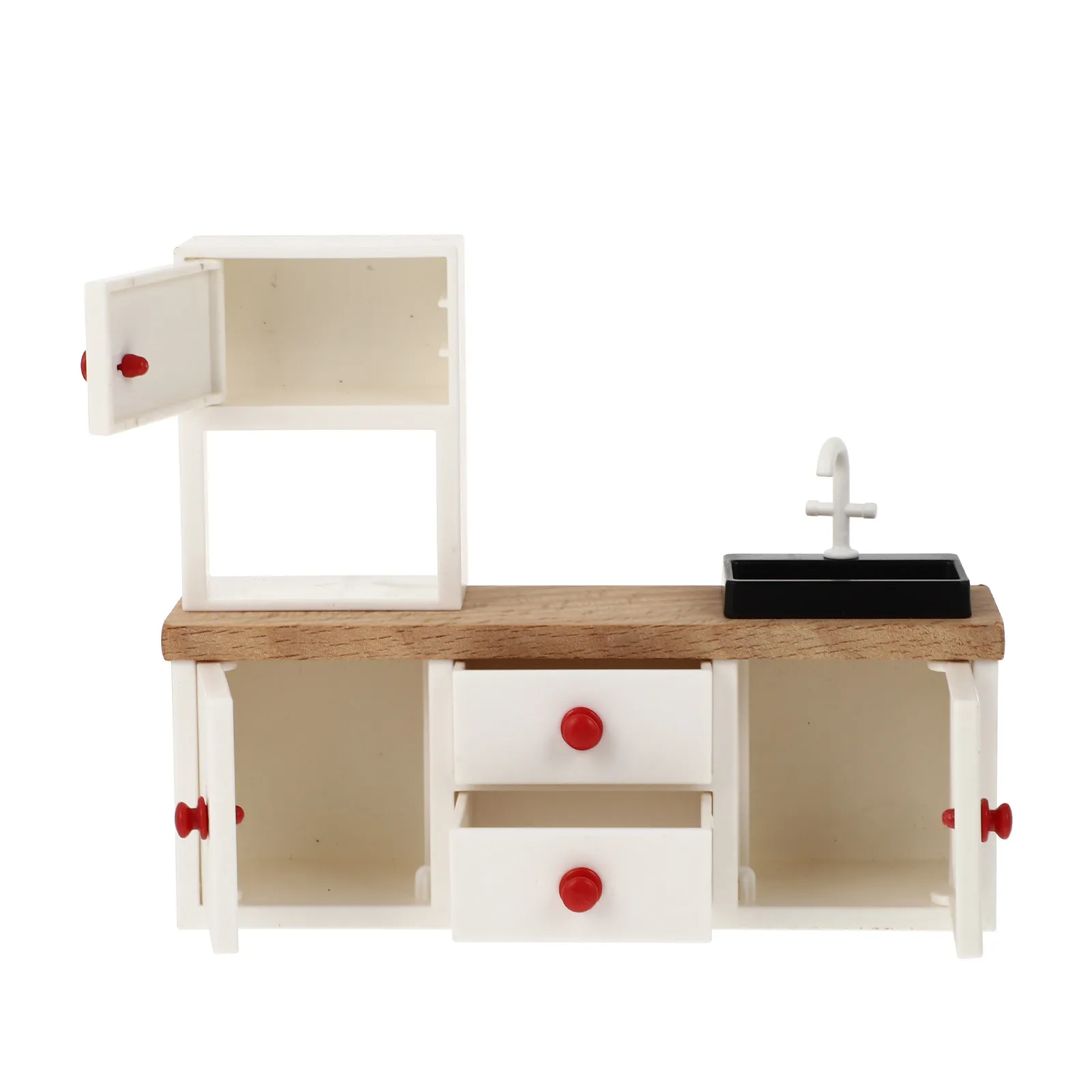 

Miniature White Cabinet Mini House Furniture Decoration Smooth Surface Round Corner Miniature Home Scene Ornament Mini Kitchen