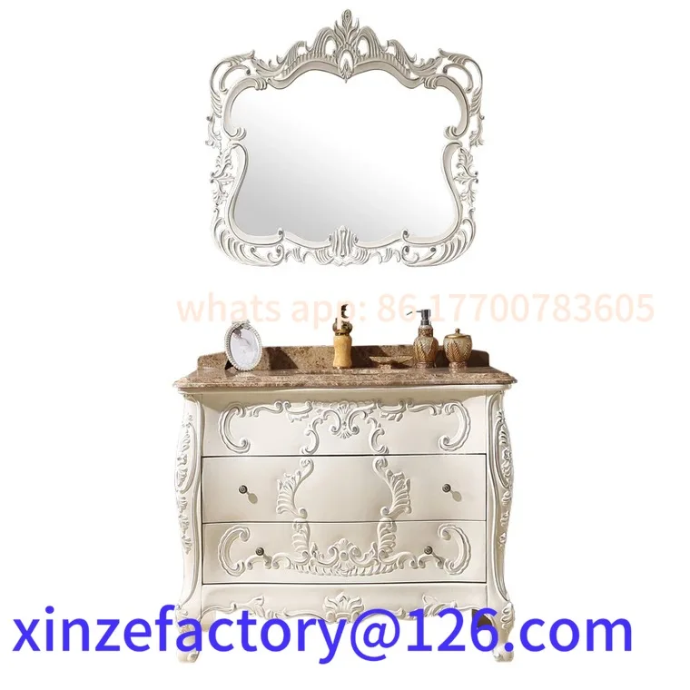 

Customizable European luxury carved floor-to-ceiling bathroom cabinet antique oak solid wood hand wash basin cabinet
