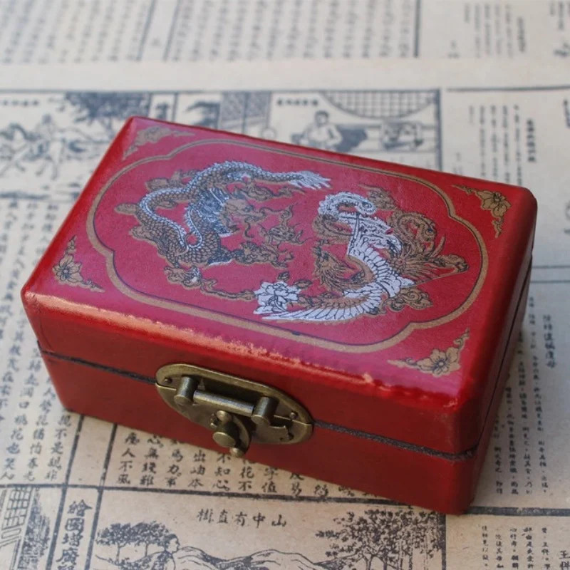 

Vintage wooden box antique storage box dragon and phoenix pattern gift packaging box unique Chinese collectibles