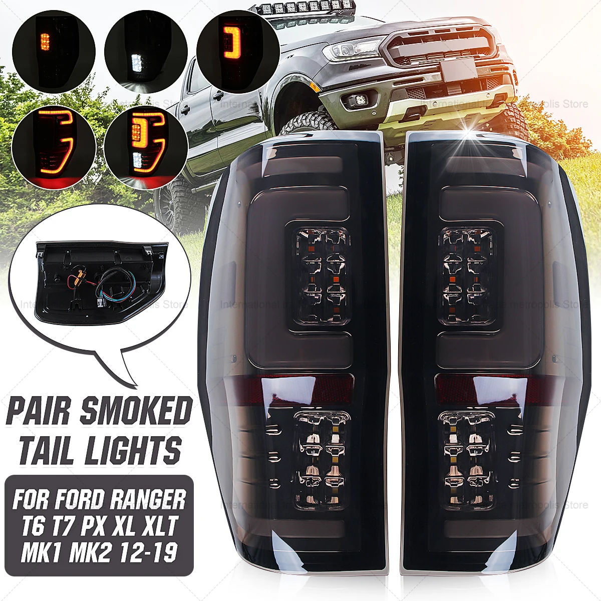 

Offroad 4x4 Pickup Taillight Assembly Fit For 2012-2020 Ranger T6 T7 T8 PX MK2 Wildtrak Raptor Modified Smoked LED Tail Lamp