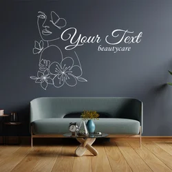Flower Girl Line Art Wall Decal Butterfly Decor Esthetician,Skin Therapist,Aesthetics,Spa Salon Wall Sticker Custom Text Q034