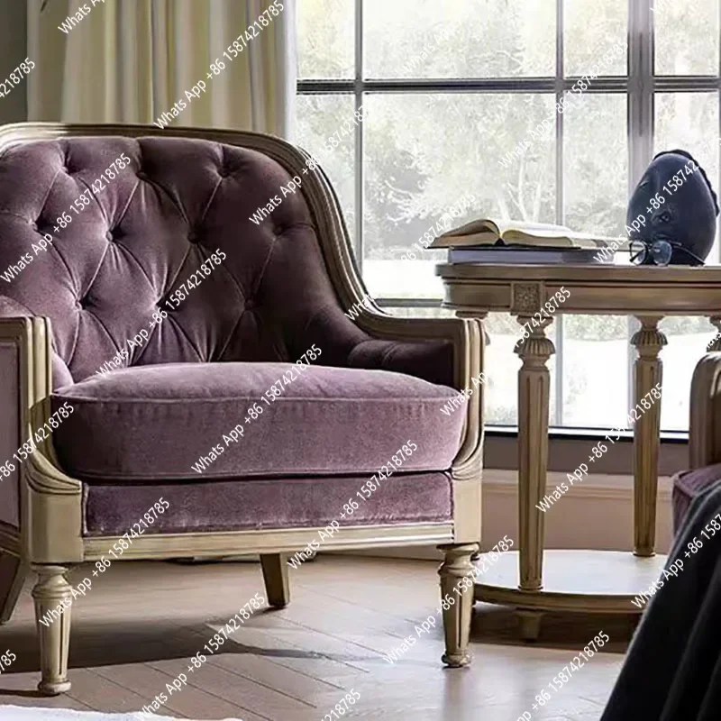 

S American Solid Wood Sofa Old Single Sofa Chair Modern Simple Fabric Tiger Living Room Balcony Leisure Chair