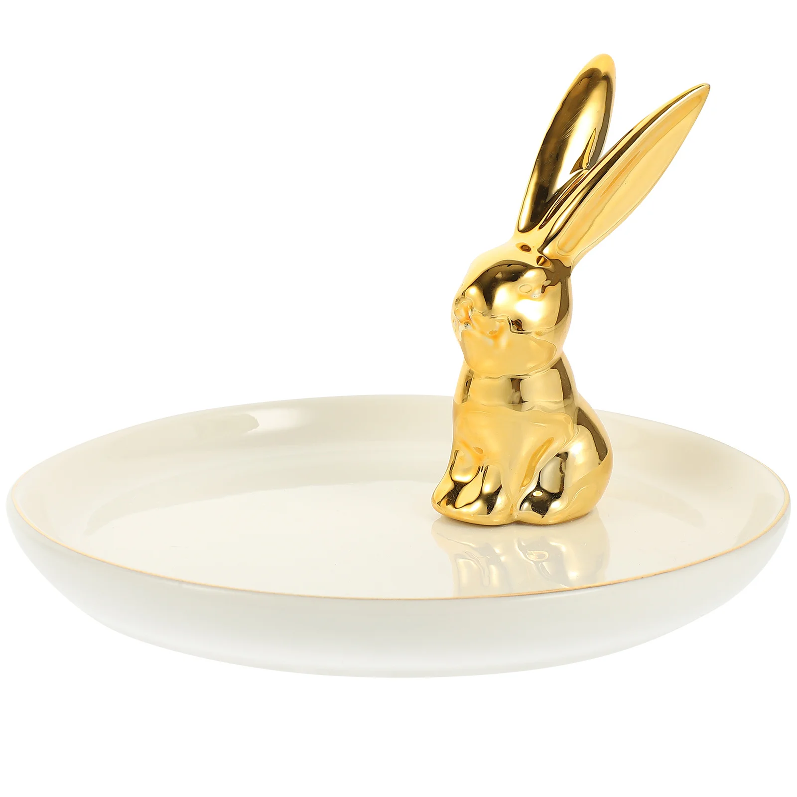 Gold Rabbit Jewelry Tray Creative Ceramic Jewelry Holder Desktop Organizer Multi-Use Decorative Storage Plate Rabbit Design Tray