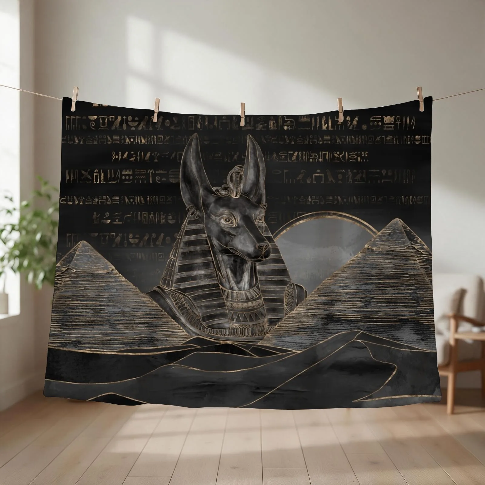 Anubis on Egyptian pyramids landscape Throw Blanket couch cozy soft plush fuzzy picnic outdoor blanket