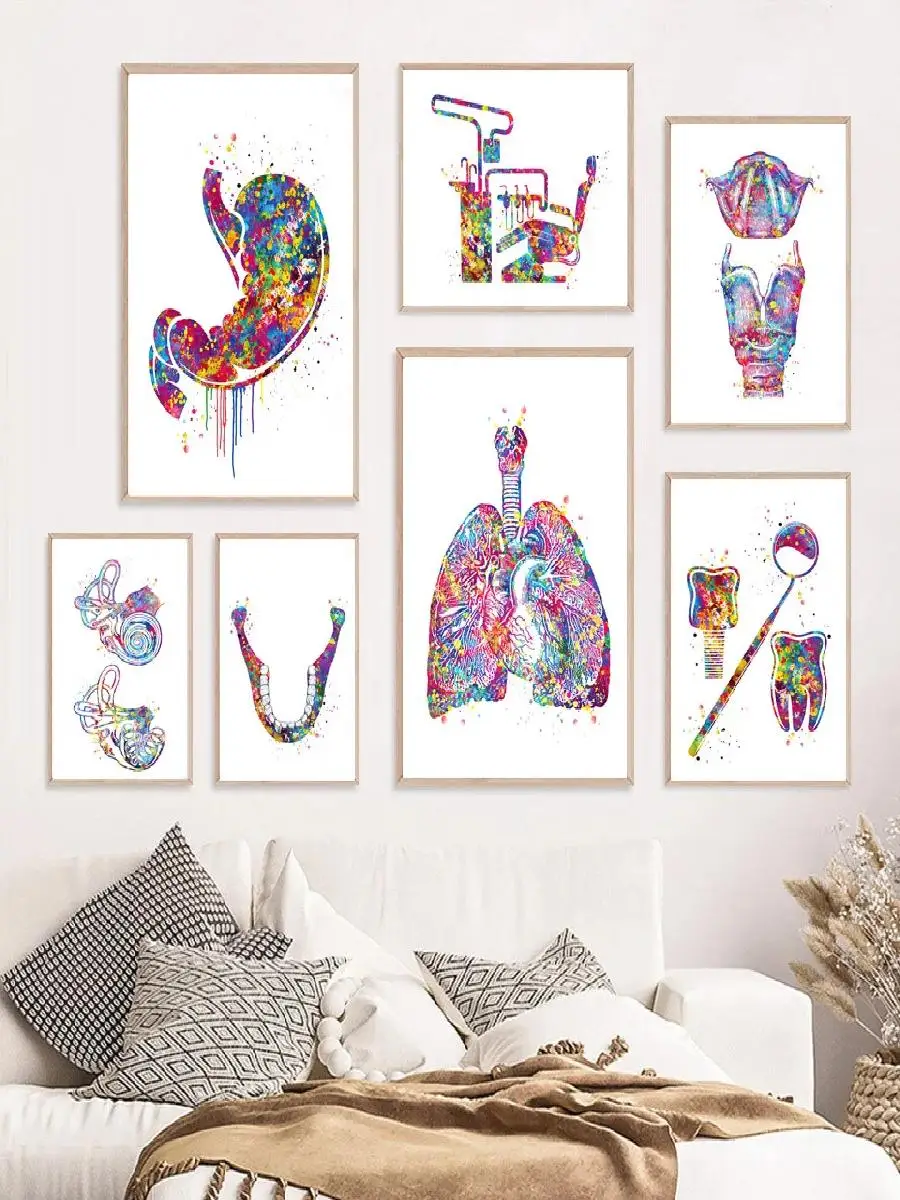 Floral Medical Anatomy Wall Art Canvas  Stomach Lungs Heart Tooth Prints for Living Room Decor  Modern Poster and Prints Collect