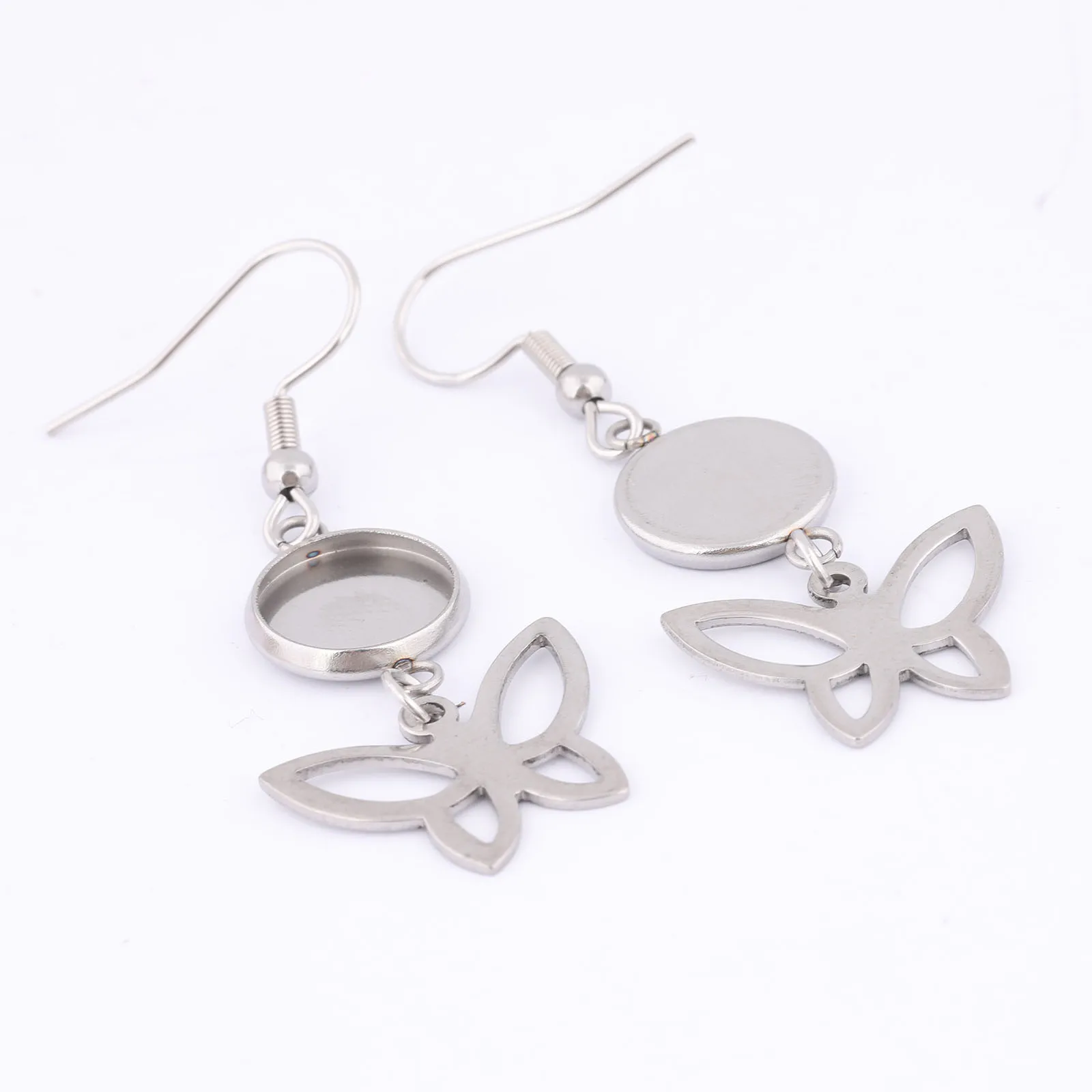 10 sztuk ze stali nierdzewnej Fit 10mm Cabochon kolczyk podstawa ustawienie wykroje z motylkowymi wisiorkami Diy haki ustalenia do tworzenia biżuterii — zdjęcie 5