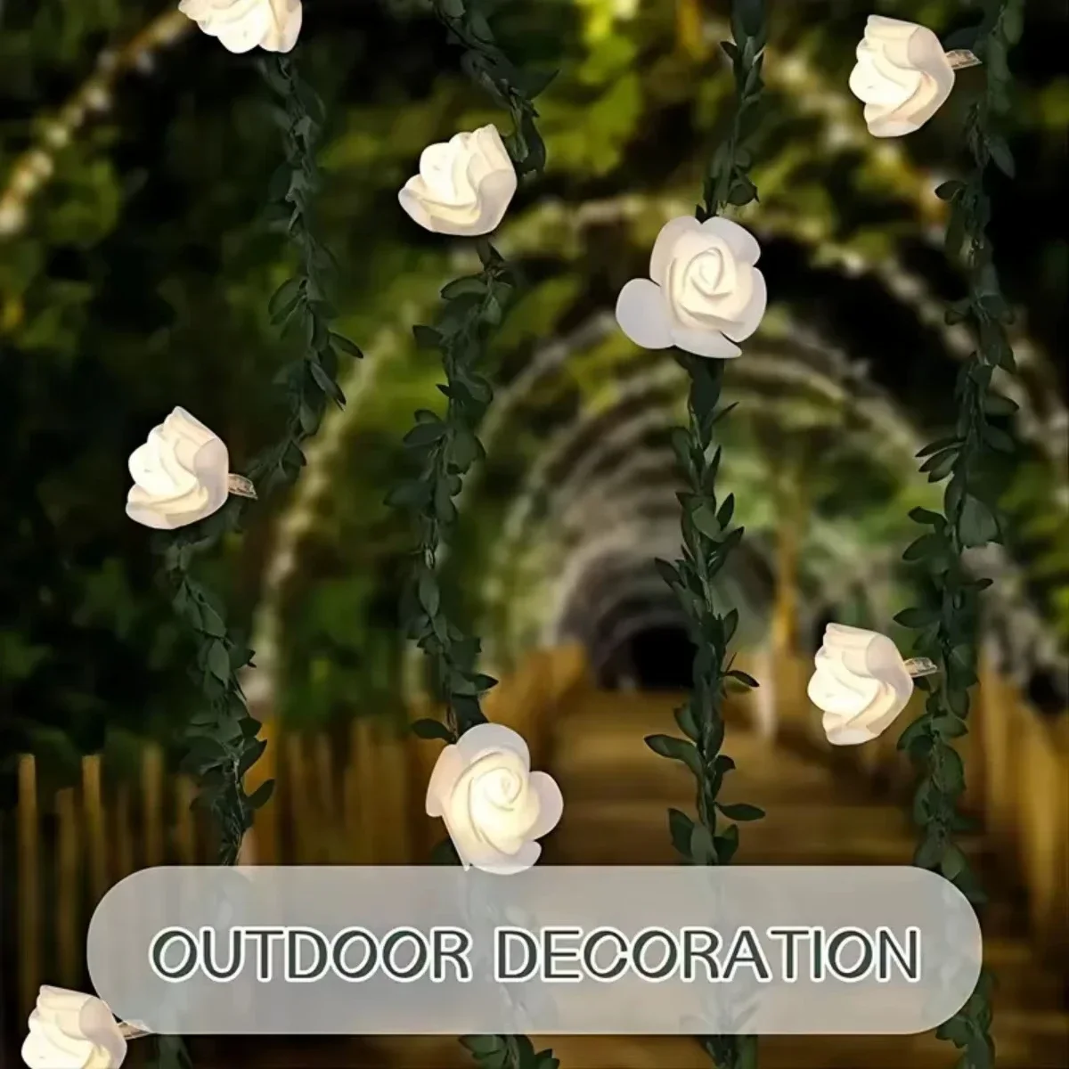 Pop Artificial White Rose Rattan Light String LED Small White Flower Rattan Light String Battery Powered For Wedding Balcony Dec