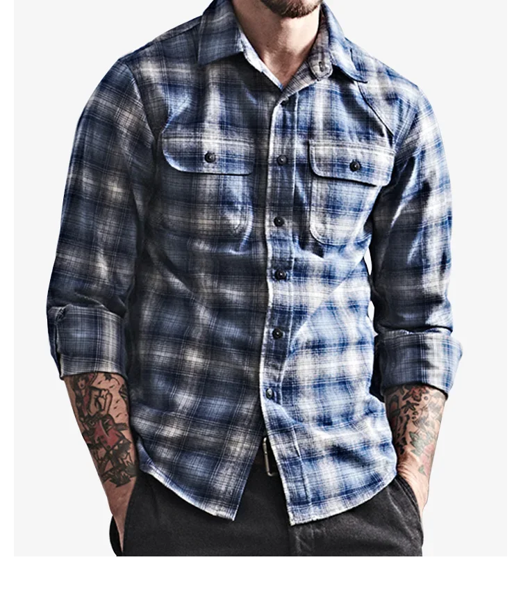 Men's Casual Custom Shirts Long Sleeve Check Shirt For Men Plain 100% Cotton Wholesale Check Shirts