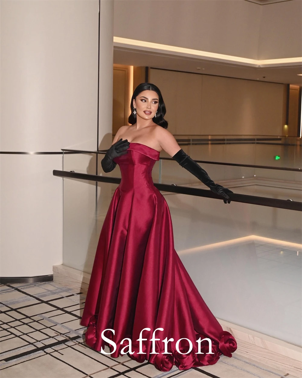 Maßgeschneidertes, exquisites Blumen-Abendkleid, anmutige, trägerlose Promi-Kleider, modische A-Linien-Kleider mit Reißverschluss hinten für besondere Anlässe