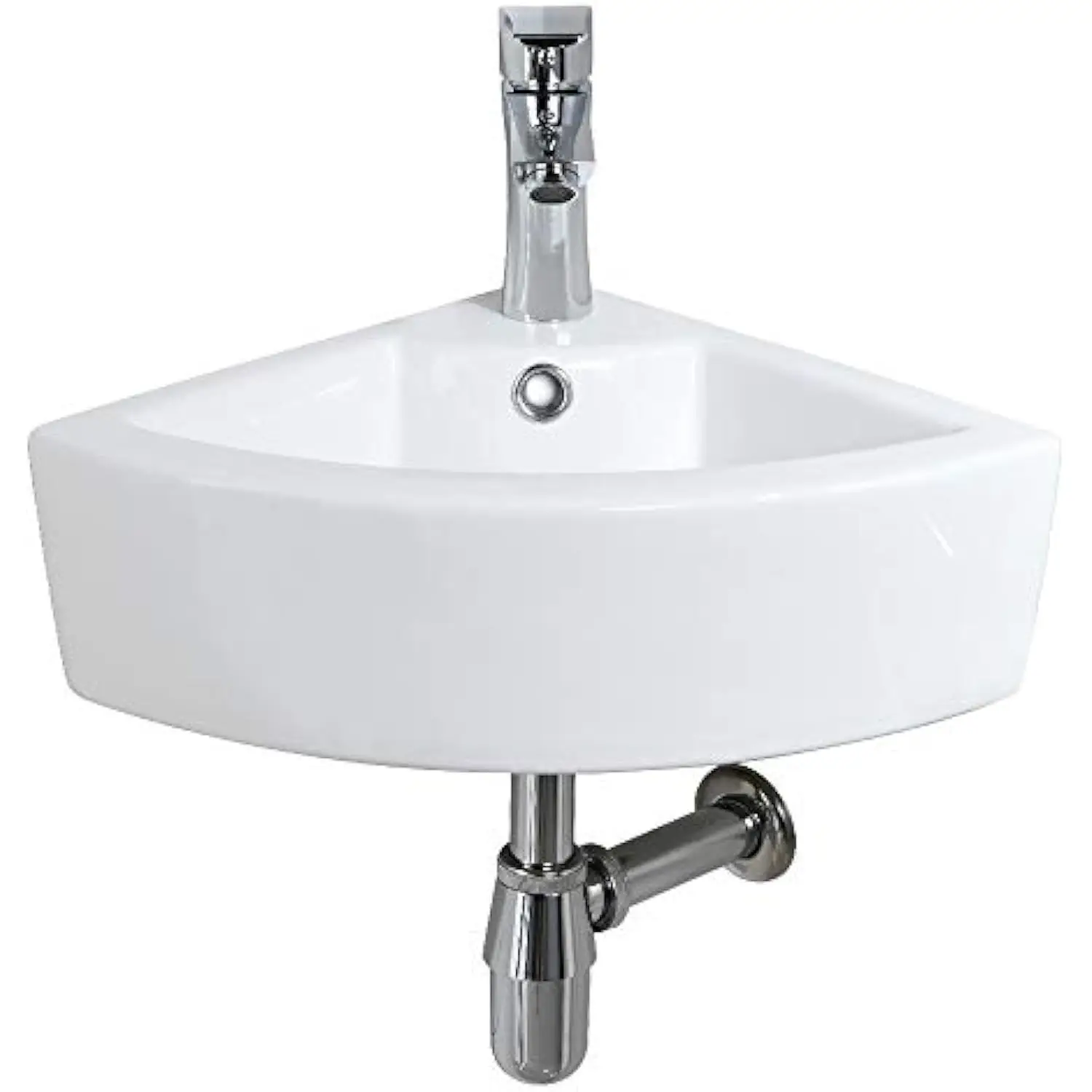 

Wall Mount Corner Bathroom Sink with Overflow- 18x13 Inch Small Bathroom Sink Corner Vessel Sink Triangle White Porcelain Ceram