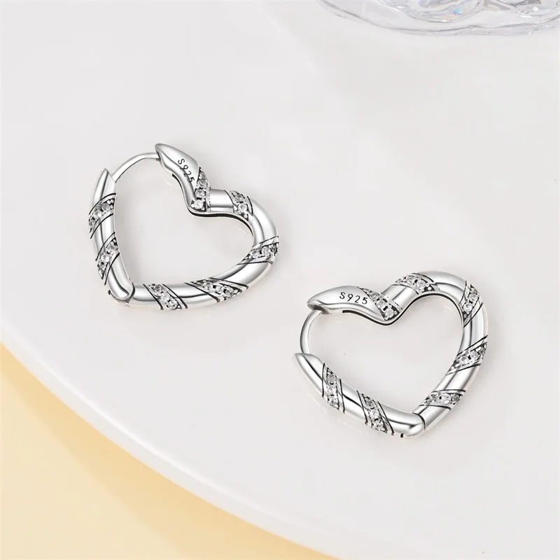 

New 925 Sterling Silver Retro Love Weaving Women Earrings Brilliant Wedding Engagement Star Earrings Jewelry Gifts