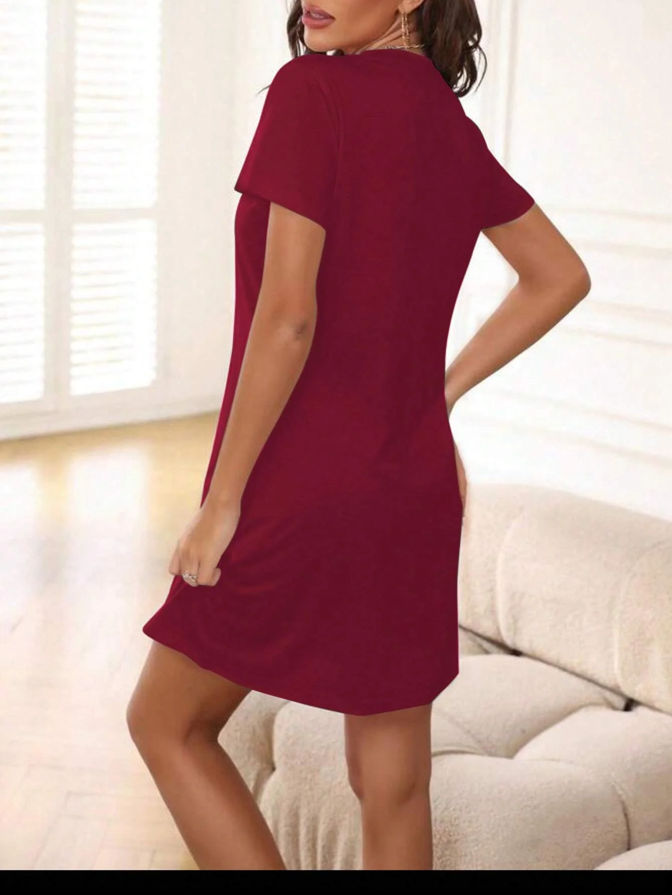 Einfache und modische Damen-Hauskleidung, Pyjamas, geeignet für den Heimgebrauch, atmungsaktiver, halblanger Rock, kurzes Kleid. – Detail 8