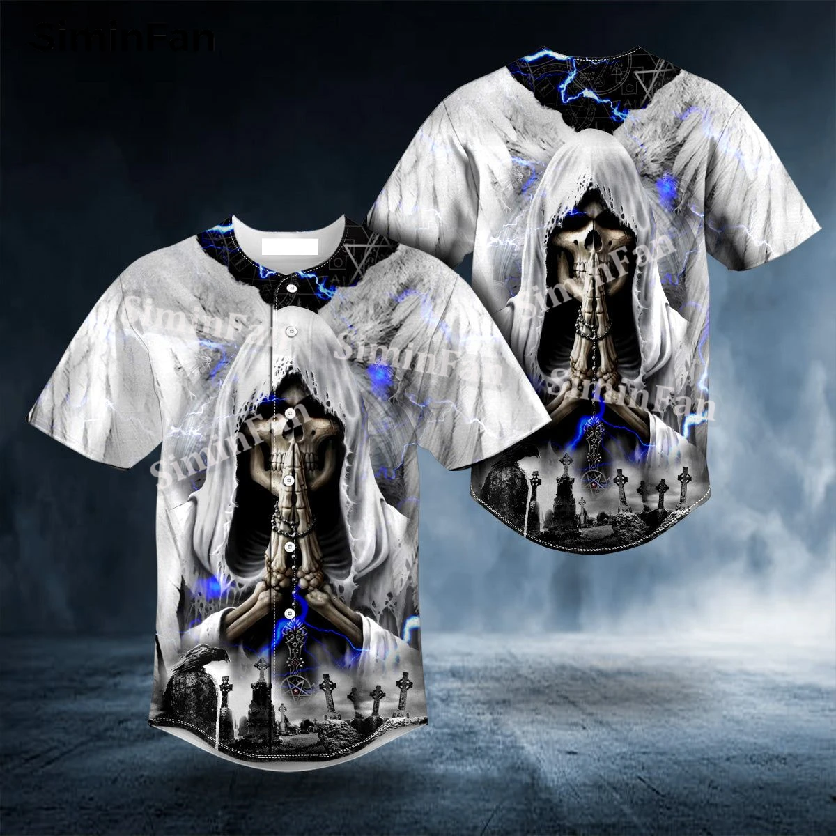 White Wings Grim Reaper Pray 3D All Over Printed Mens Baseball Tee Jersey Shirts Male Summer Collarless Top Unisex Tshirt