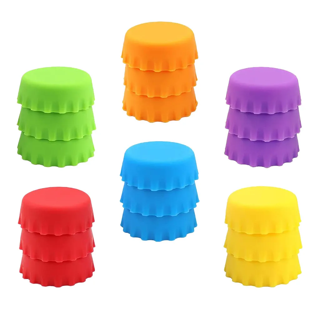 

Набор из 18 силиконовых пробок для бутылок: цветные, для игр, простая конструкция, легко моются, герметичные, для пивных бутылок