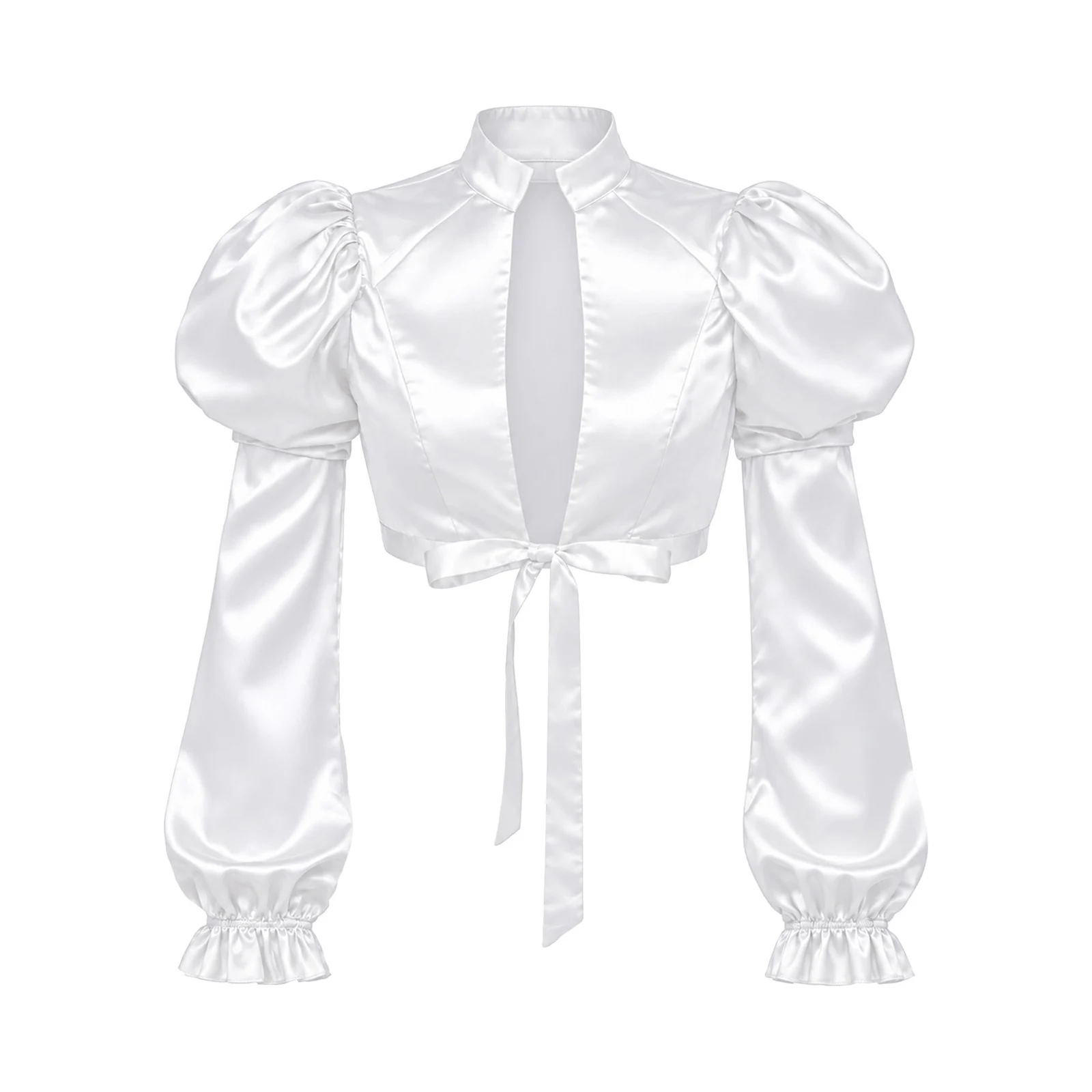 Evening Stain Bride Bolero Shrugs Crop Wedding Bride Shawl Puffy Bridal Long Sleeve Prom for Halloween Renaissance Jacket Coat view 3