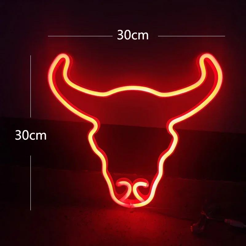 Cattle Head Cat LED Neon Night Light Wall Hanging Neon Sign for Kids Room Home Party Bar Wedding Decoration Christmas Gift