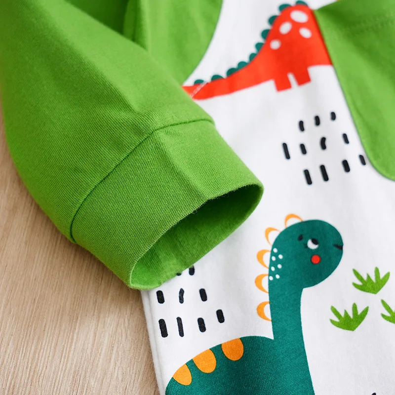 Spring And Autumn Boys And Girls Cute Cartoon Backstraps Dinosaur Printed Cotton Comfortable Long Sleeve Baby Bodysuit