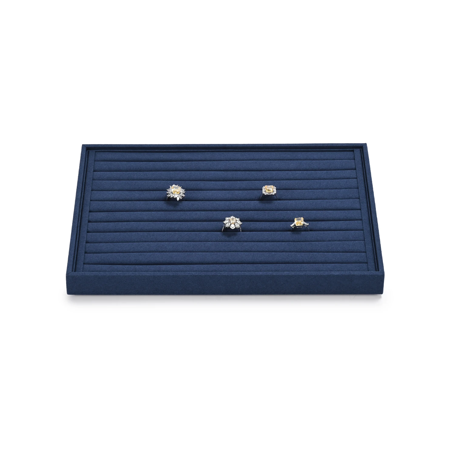Oirlv Navy Blue Velvet Ring and Earring Storage Display Tray - Multi - Slot Organizer with Grooved Design for Jewelry Showcase