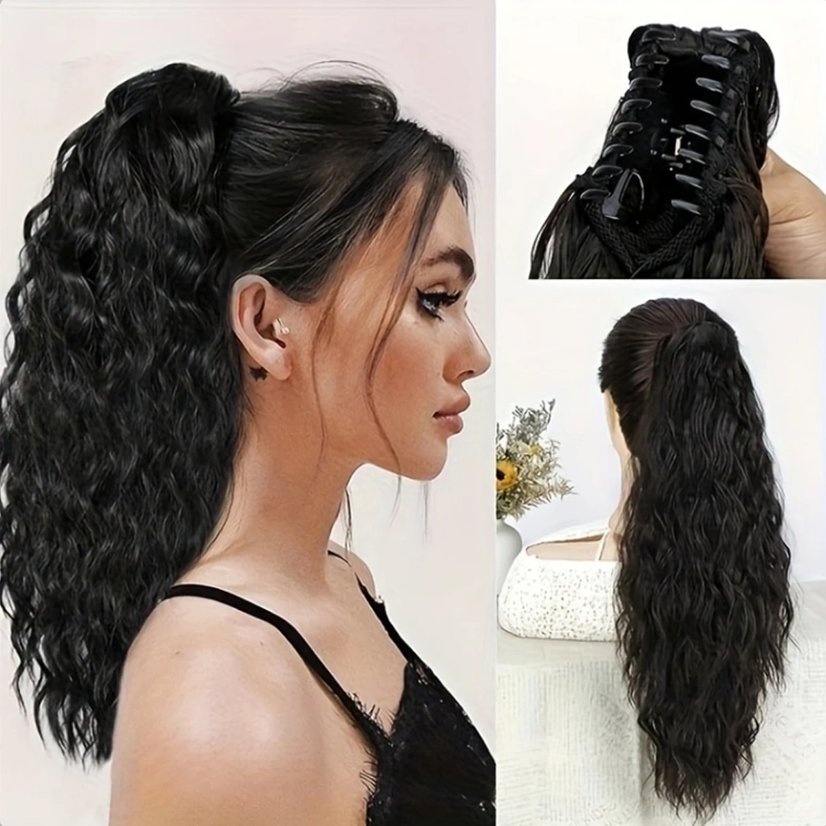 

18inch Claw Clip Ponytail Extension Synthetic Curly Wavy Hairpiece Long Women's Hair Extensions