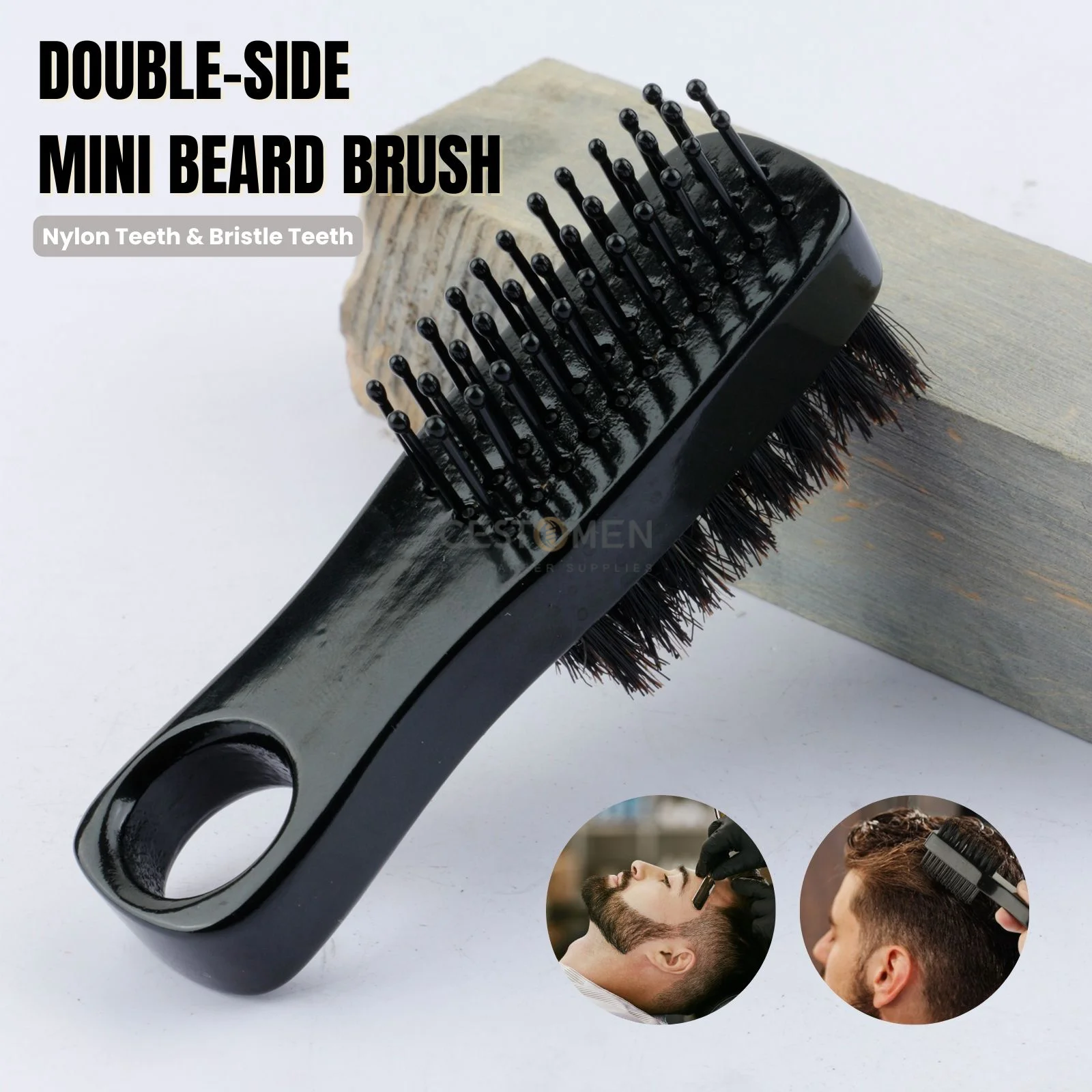 NEW Salon Barber Mini Double-Side Beard Brush Boar Bristle Men's Hair Cutting Fade Styling Brush For Barbershop Professional