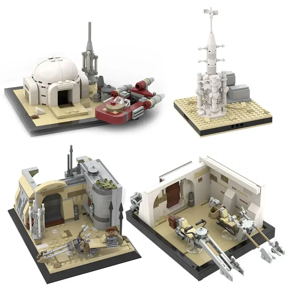MOC Space Series Wars Desert Village Eisley-Cantina Slums Home Escape From Jedha Fight Spacecraft Nano Falcon Building Block