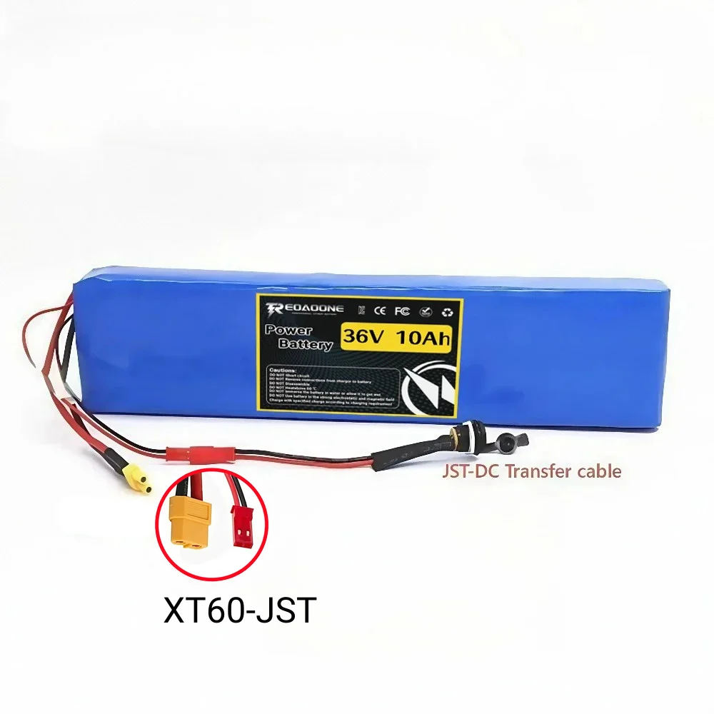 36V 10000mAh 10S3P 18650 Li-ion Battery Pack Built-in BMS High Capacity with XT60 JST Plug for 42V Electric Scooter.