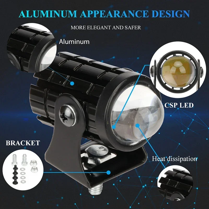 LED Motorcycle Spotlight With Switch 2PCS Super Bright Motorcycle LED Explorers Headlight Projector Fisheye Lens LED Moto Fog image 2