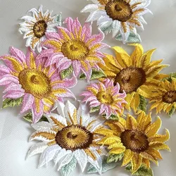 1Pcs White Pink Yellow Sunflower Embroidery Patch Applique Iron Sticker On Cap Clothes Party Dress Decoration Accessories Diy