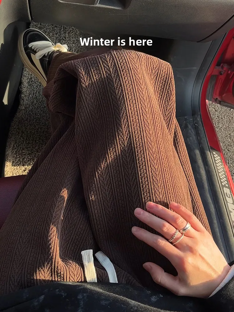 

Thiened Fce Lined Casual Pants Men's Autumn Winter Warm Slimming Wheat Spike Pattern Straight Leg Anti-Wrinkle Leisure T...