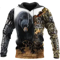 Bear Hunting Hoodie 3D Print Hoodies/Sweatshirt Man Women big black bear Bow Hunter Bear Oversized