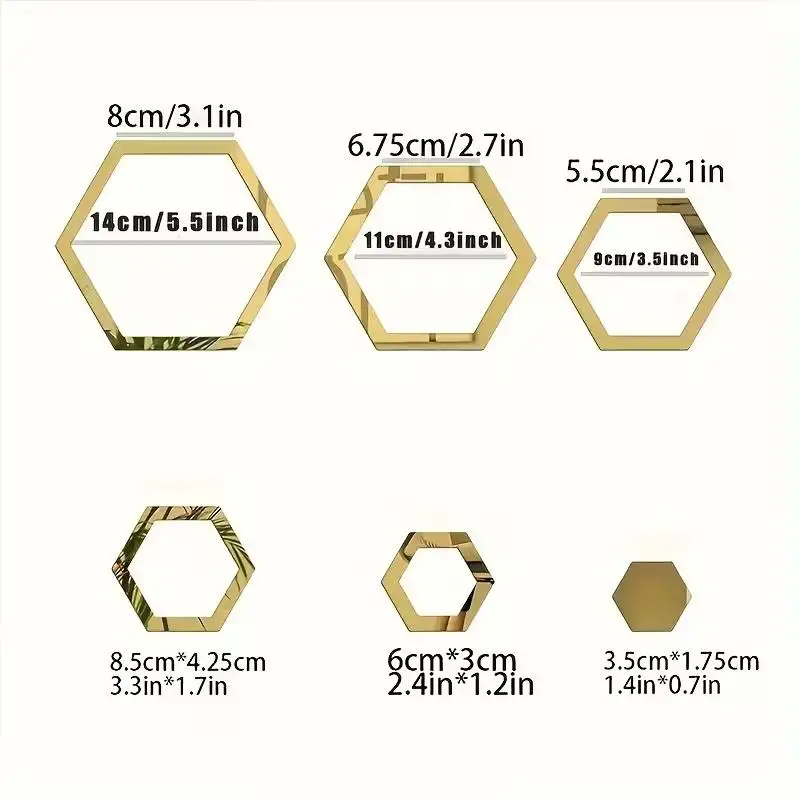 24pcs Hexagon Wall Mirror Stickers - Self-Adhesive Acrylic Decals, Polished Finish, Vertical Orientation, Irregular Shape