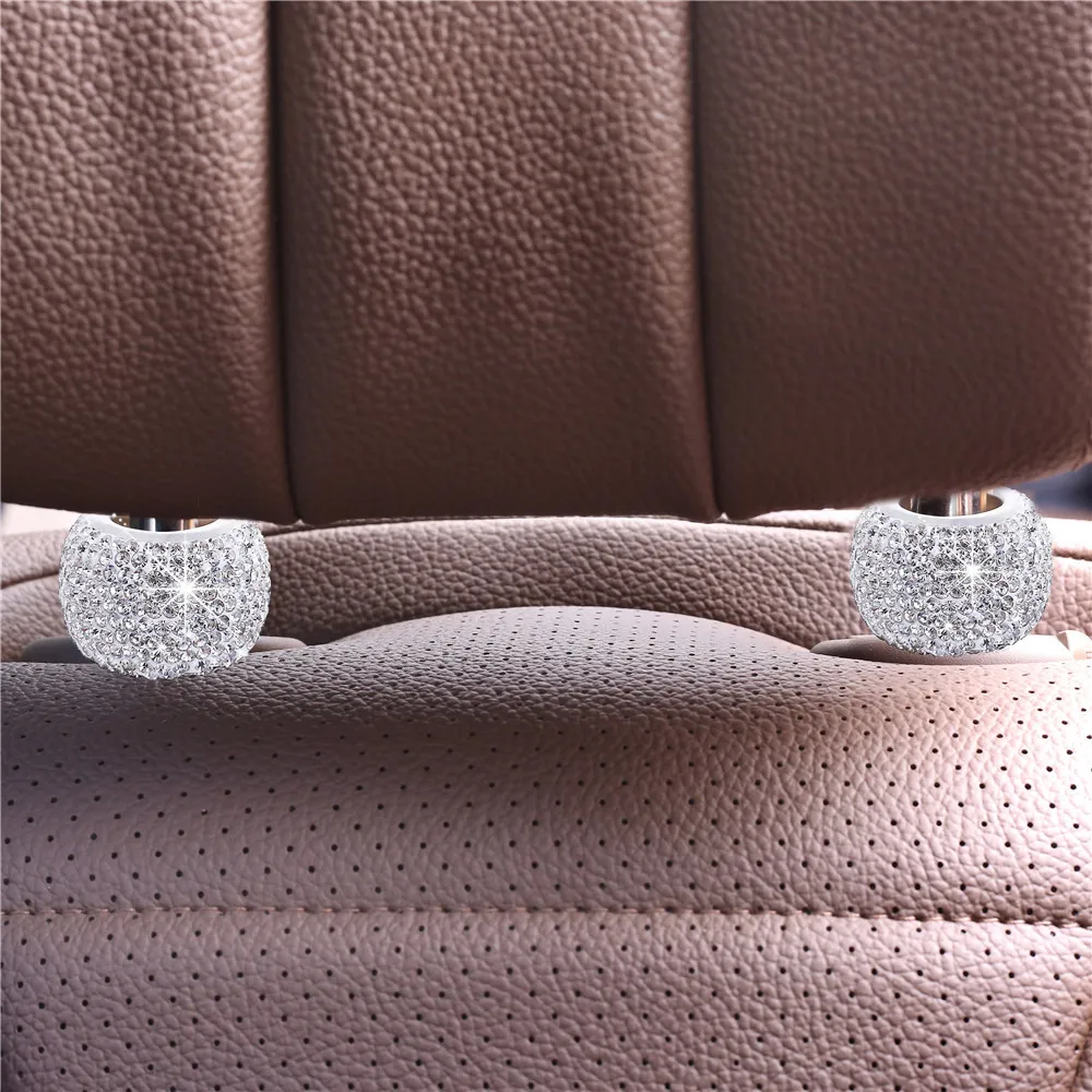 Universal Crystal Rhinestone Car Seat Headrest Ring Collars Decor Charms Diamond Bling Car Interior Accessories For Women Girls