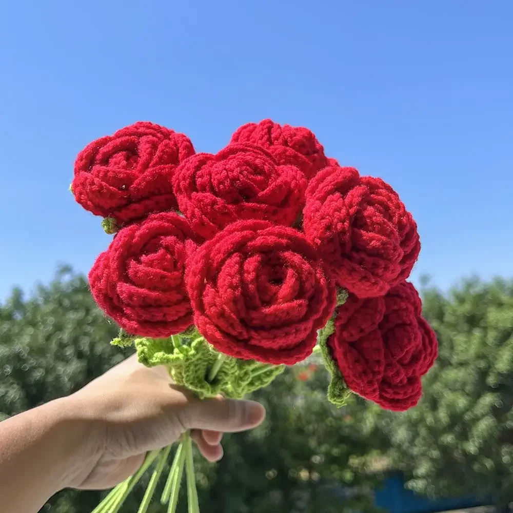 

ArtificialFlower Handmade crochet yarn sunflower Rose Outdoor garden arch Wedding bridalbouquet Valentine Home Festival