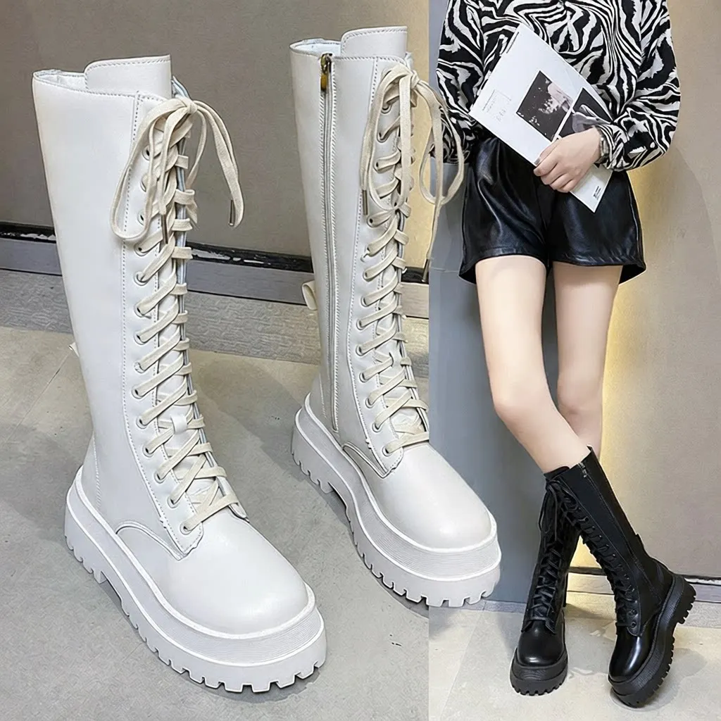 

Knee-high Boots Women's Autumn Winter New England Style Heightening Slim Knight Boots Side Zip High-cylinder Boots