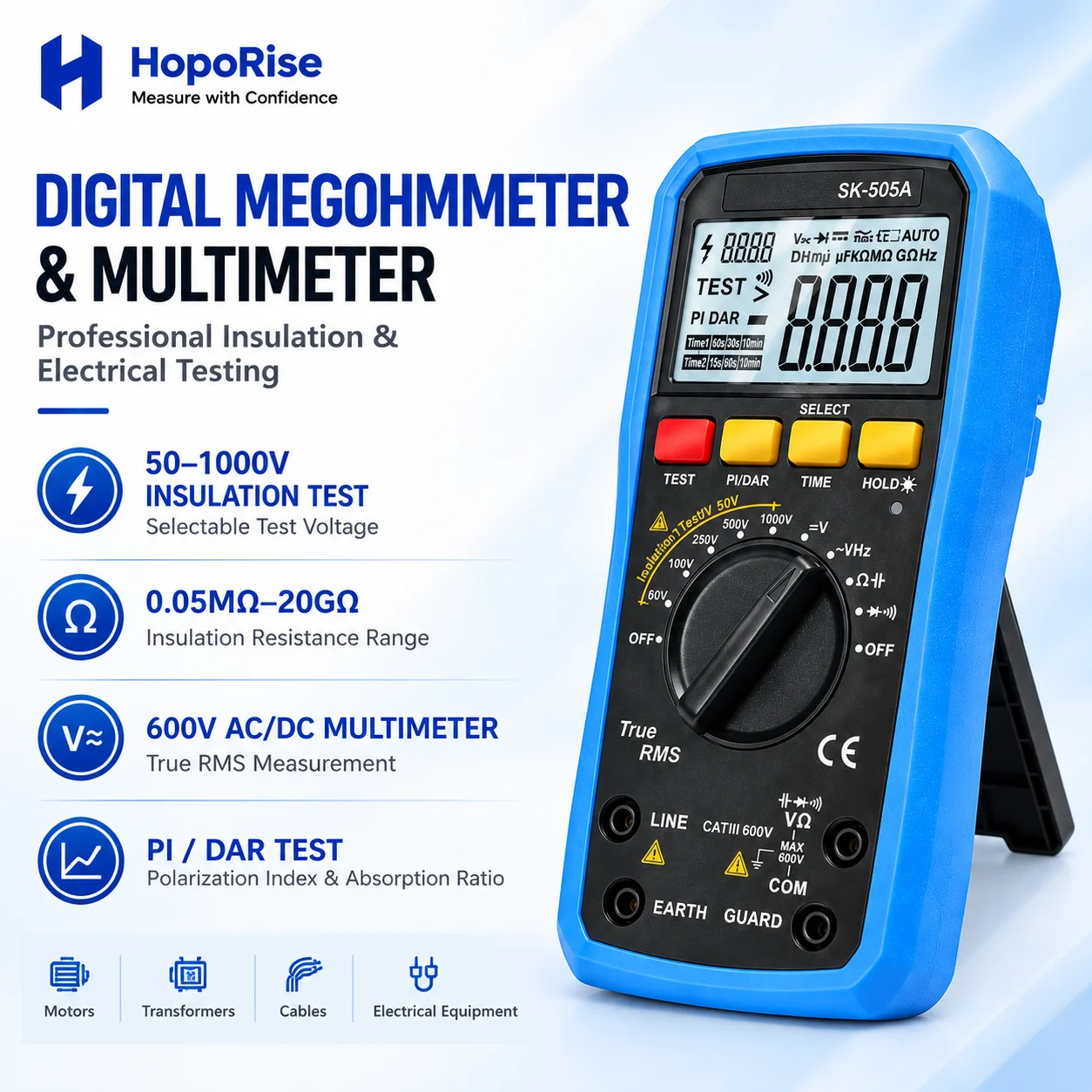 2-in-1 Digital Insulation Resistance Tester 2500V Megohmmeter Auto Range PI DAR Multimeter for Motor Cable Transformer Testing