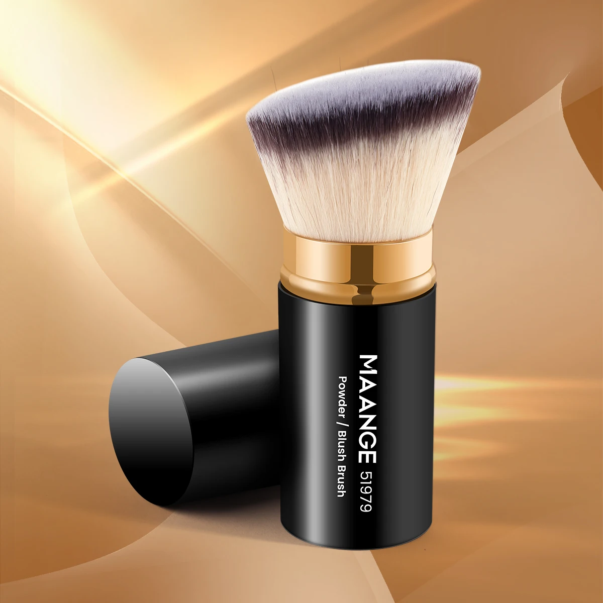 MAANGE Flat Angle Retractable Makeup Brush Kabuki Brush for Liquid, Cream, Powder, Foundation, Contouring, Blush Travel Set
