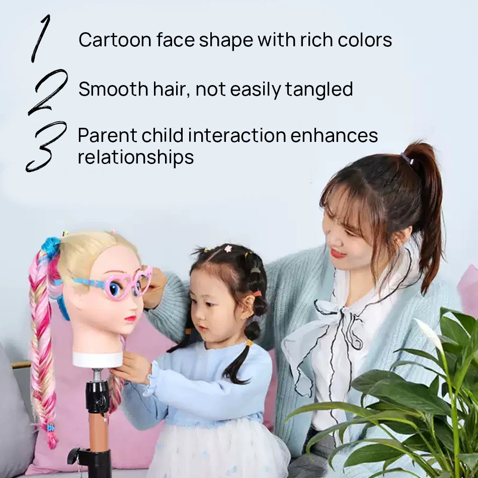 Doll Head For Hairstyles Mannequin Head With 100% Synthetic Long Hair Training Head For Braid Hairdressing With Clamp Wig Stand