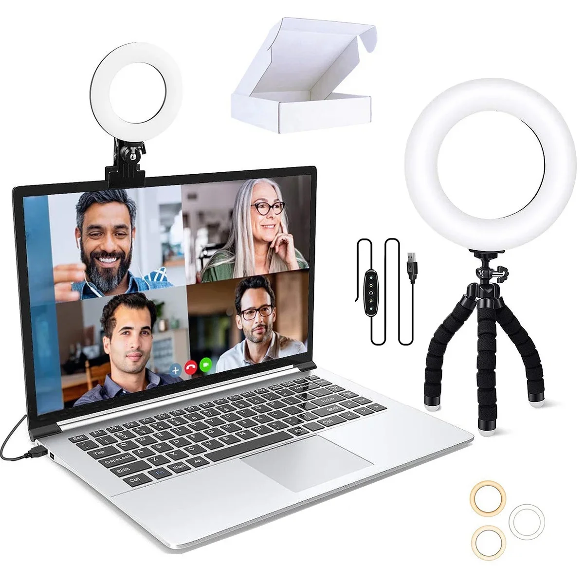 6Inch Video Conference Lighting Kit Ring Light Clip on Laptop Monitor with 3 Color Webcam Light Remote Working Self Broadcasting