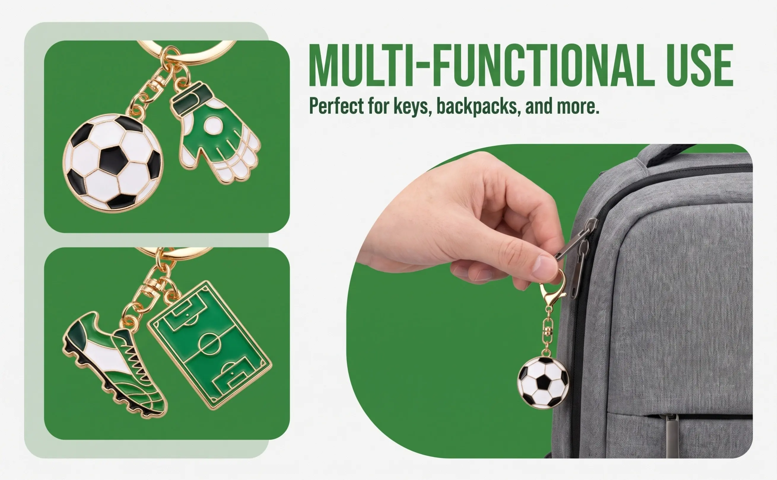 6Pcs Metal Soccer Keychain Novelty Soccer Key Chain Football Pendant Party Favors Backpack Charms Sports Team Rewards