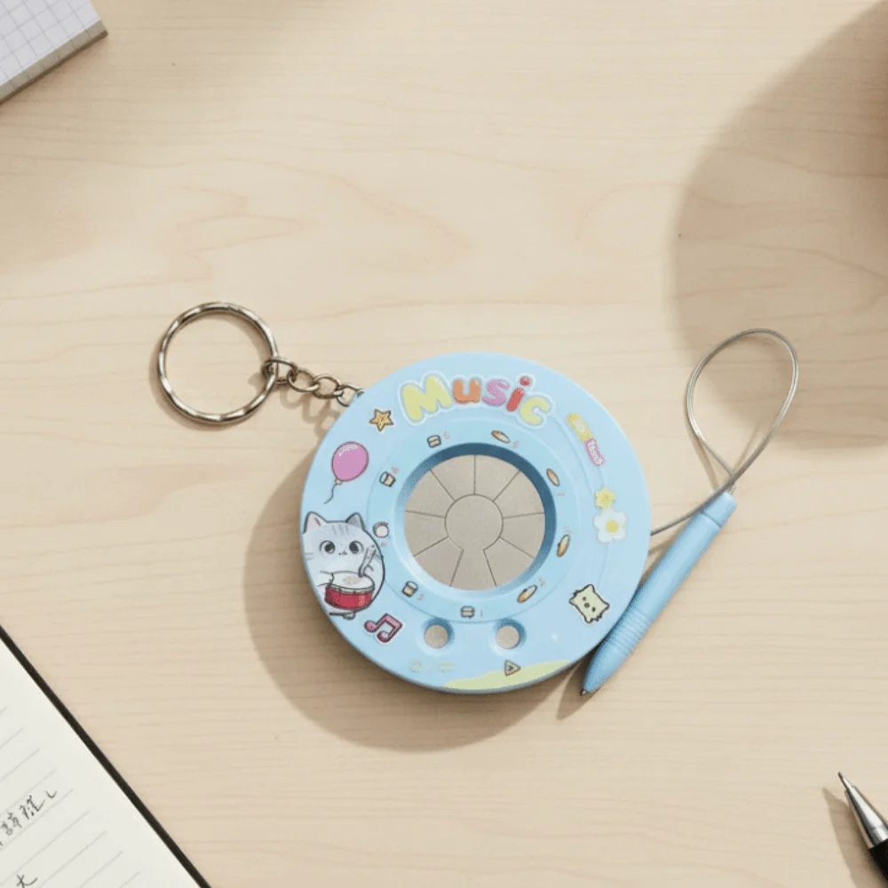 Round Recording Electronic Drum Keychain Cartoon Sounding Electronic Piano Drum Keychain Mini Playable