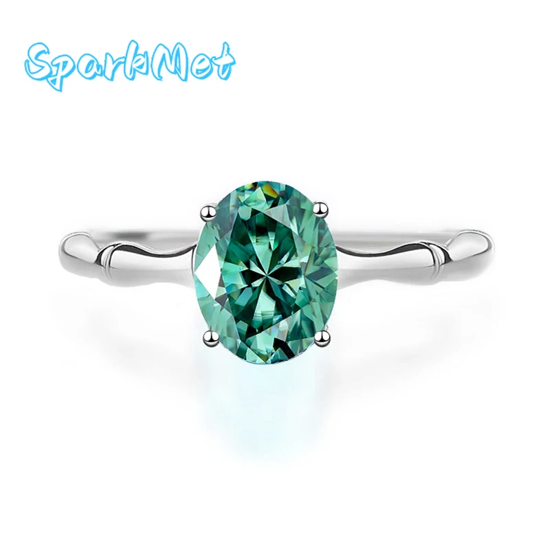 

SparkMet 2,0 карата овальное бамбуковое кольцо с муассанитом бирюзовое 7x9 мм с сертификатом протестированное с бриллиантами S925 серебряные украшения женский подарок