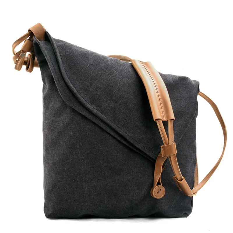 Nesitu High Quality Vinage A4 Green Grey Black Khaki Blue Red White Canvas Genuine Leather Women Shoulder Messenger Bag M6631