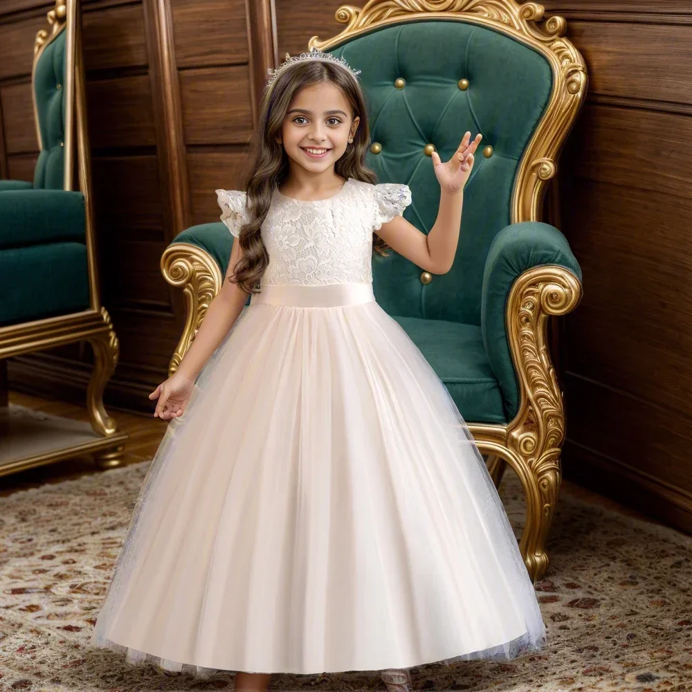 Fashion Flower Girl Dresses for Weddings Lace Sleevelss Girls Party Dresses Summer Children Clothing Girls Dress 4-12 Years