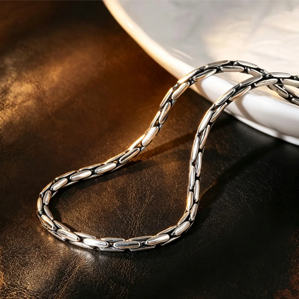 925 Sterling Silber Modische Elegante 4MM Schlangenkette Bambus-Kette Herren-Halskette, Personalisierter Trendiger Paar-Stil – Detail 3
