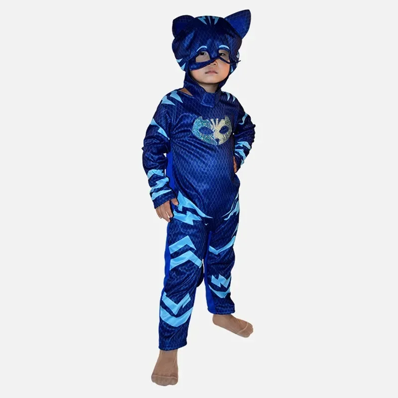 Hot Blue Pajama Boys Girls Cat Dog Boy Anime Hero Costume with Mask Cosplay Clothe Suit Child Halloween Birthday Party Kids Gift