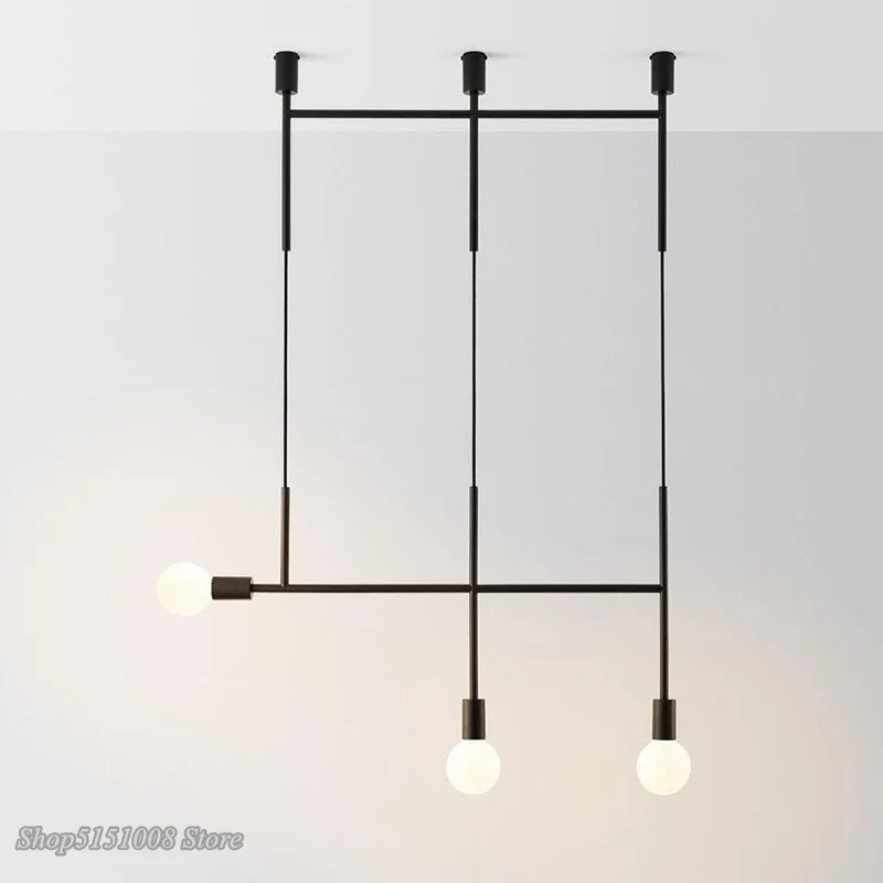 Imagem -03 - Luminária Pendente Minimalista Candelabro Moderno com Linhas Geométricas de Ferro Estilo Nórdico Ideal para Decoração de Sala de Jantar Quarto e Café