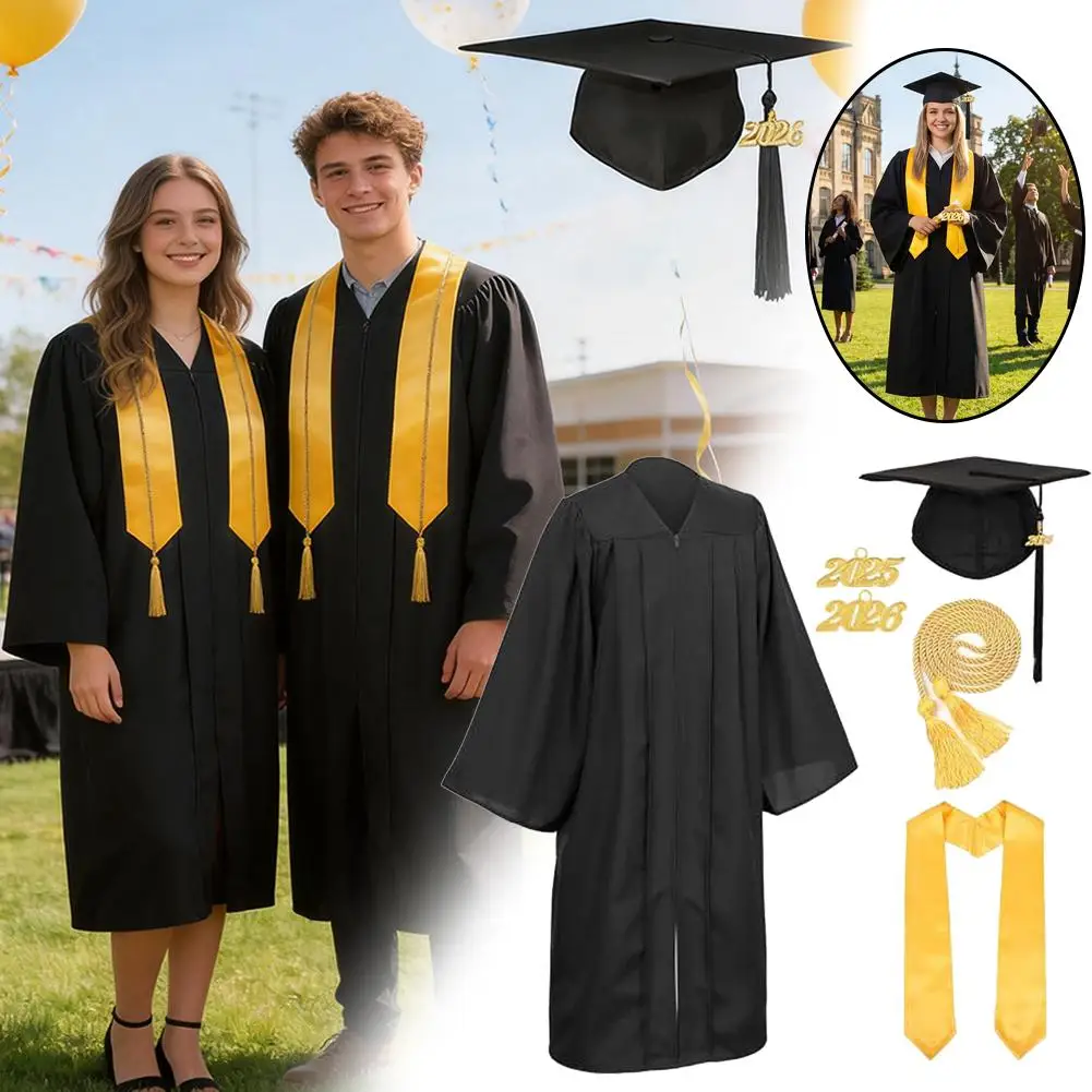 Unisex Adult Academic Graduation Gown Set Arts Student Graduation Robe with V Neck Hat Student Graduation Ceremony Costume 2026