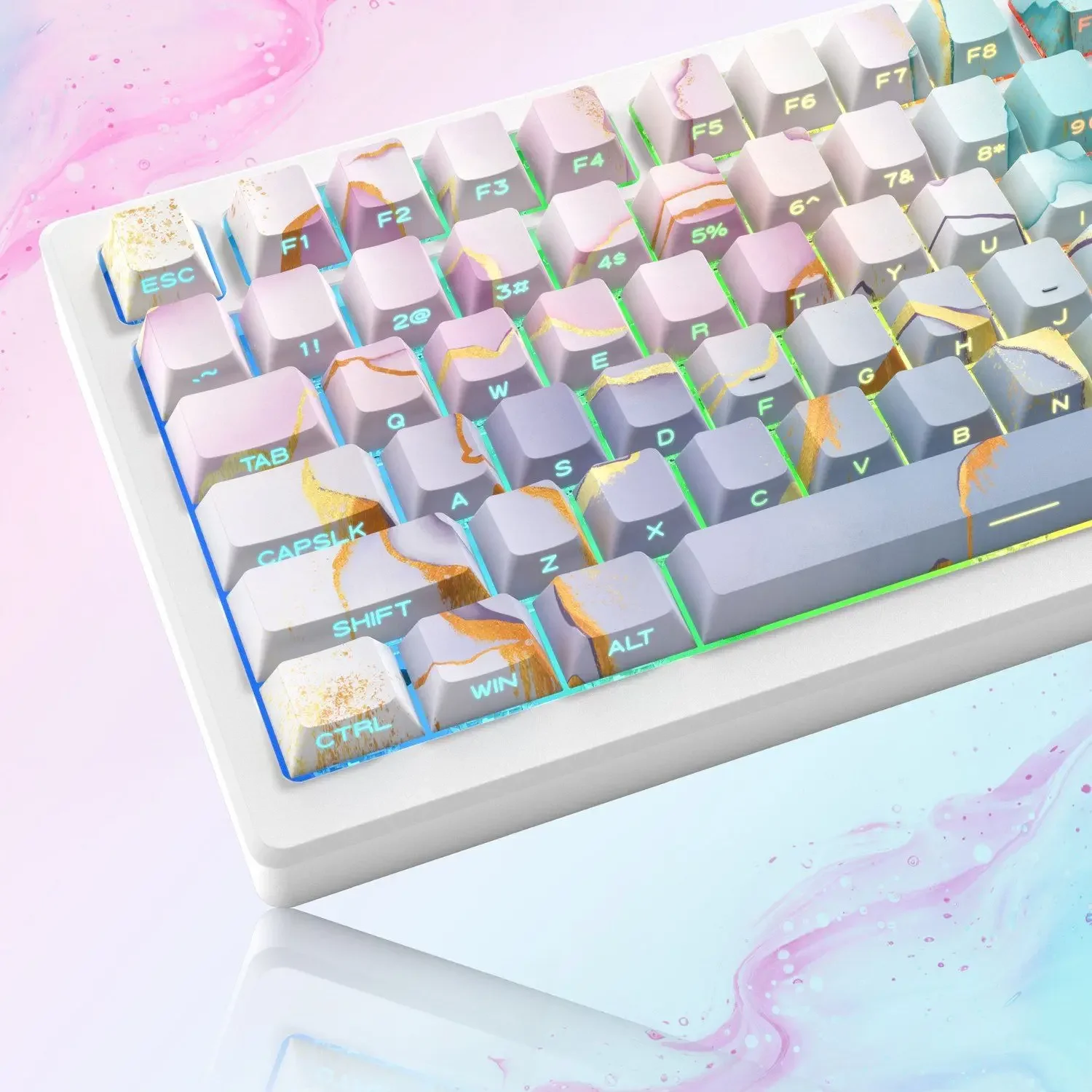 

Bronzing watercolor side engraved transparent keycaps Original highly customized PBT thermal sublimation mechanical keyboard key