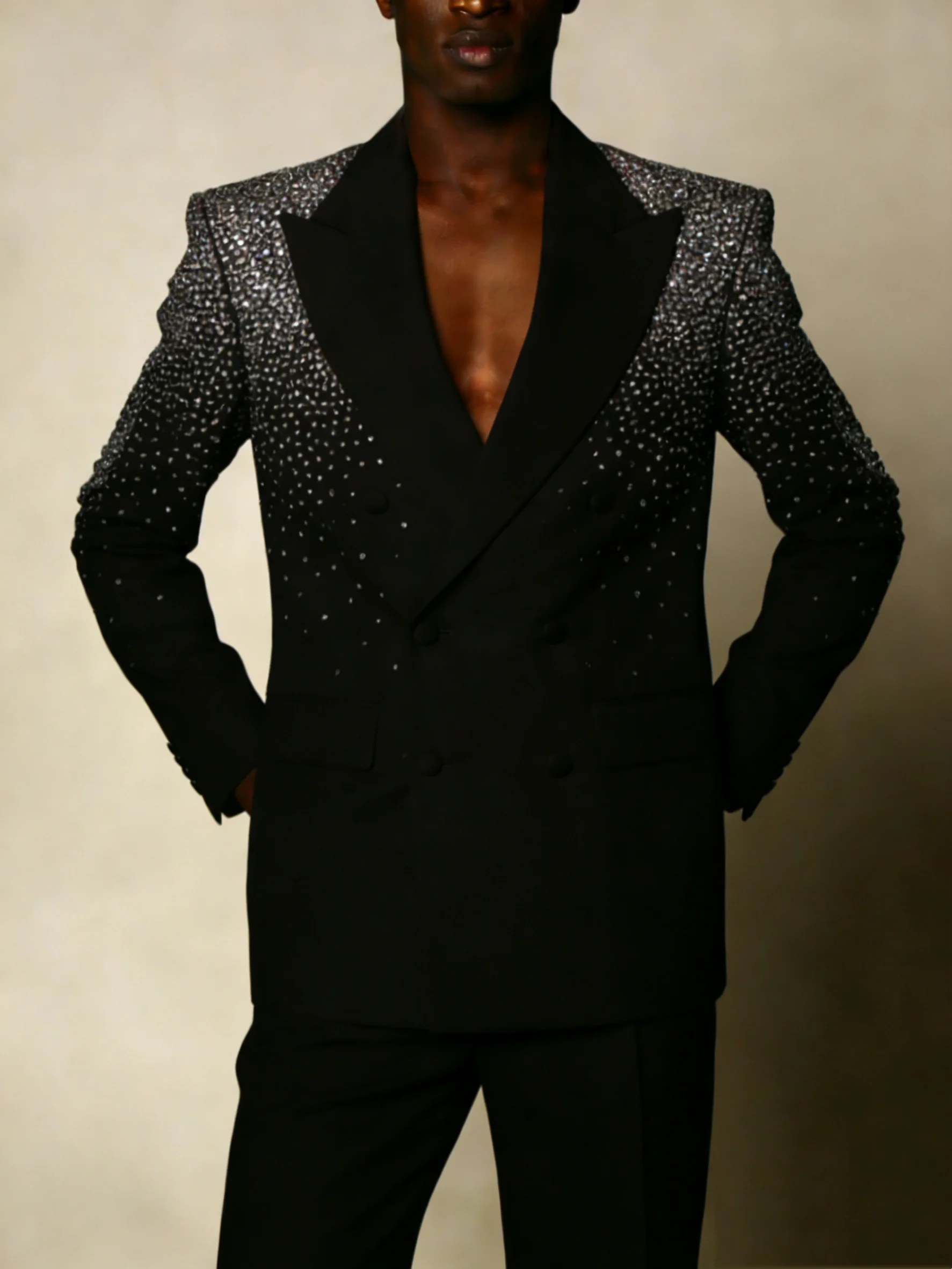 

Crystals Black Men Suit Set 2 Pcs Blazer+Pants Trousers Cotton Wedding Tuxedo Formal Office Business Jacket Coat Customized