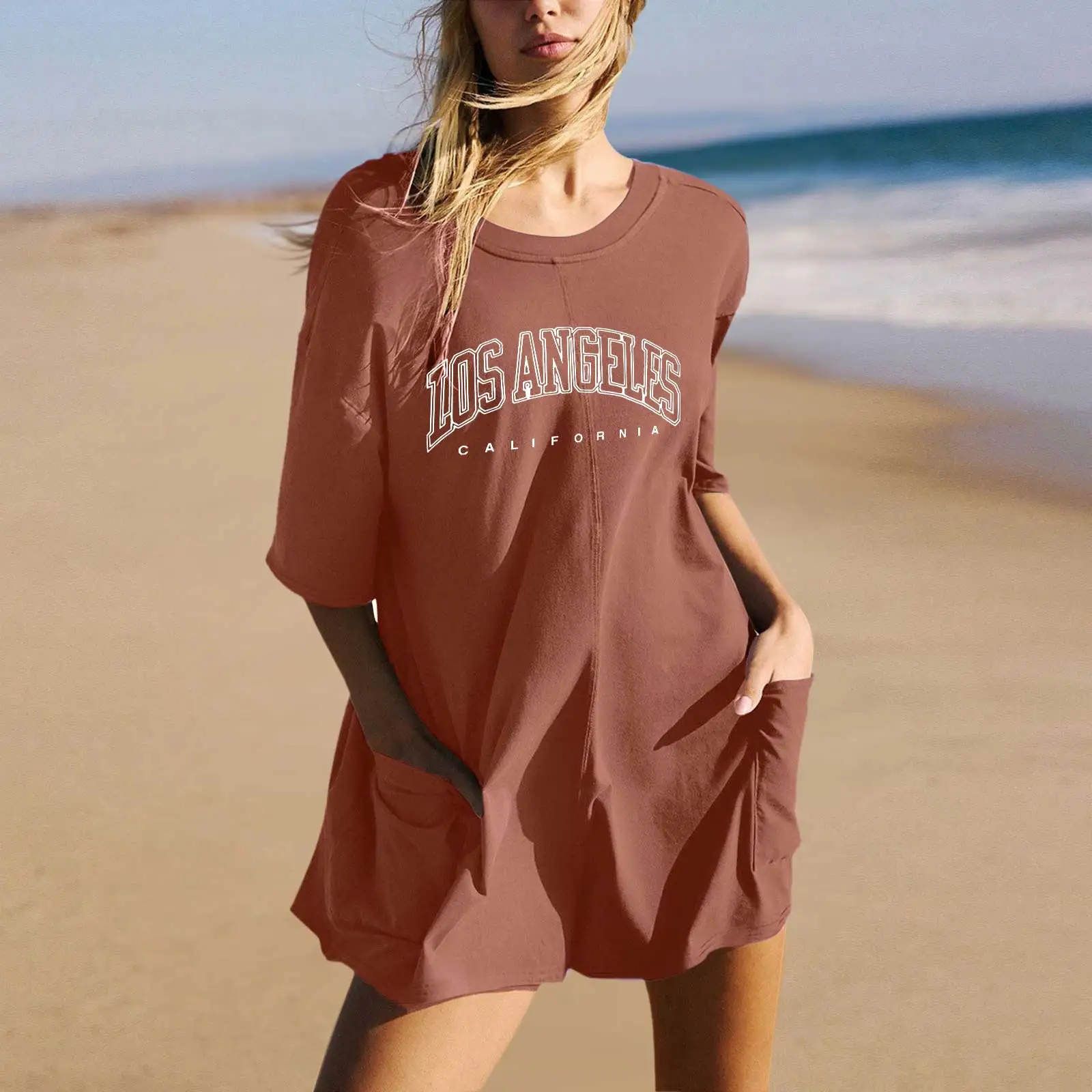 

Fashion Short Sleeve Loose Beach Letter Jumpsuits For Women 2024 Summer Casual Pocket Casual Shorts One Pieces Playsuit Romper